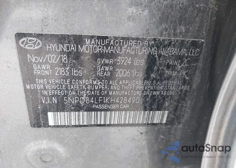 2019 Hyundai Elantra Sel from USA, damaged, VIN 5NPD84LF1KH428490
